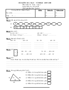 Bài Kiểm Tra Giữa Kỳ II Toán - Lớp 1