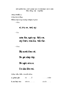 Đề Kiểm Tra Giữa Học Kì I Môn Tiếng Việt – Lớp 1 Đề Số 18