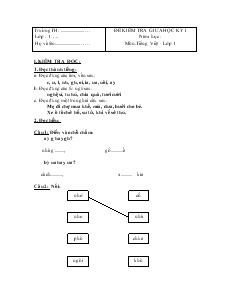 Đề Kiểm Tra Giữa Học Kỳ I Tiếng Việt - Lớp 1
