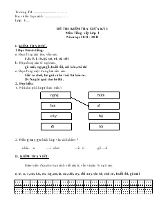 Đề Thi Kiểm Tra Giữa Kỳ I Môn Tiếng Việt Lớp 1 Đề Số 12