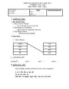 Kiểm Tra Định Kỳ Giữa Học Kỳ I Tiếng Việt - Lớp 1 Đề Số 14