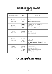 Giáo án Lớp 1 - Tuần 13 - Nguyễn Thị Nhung