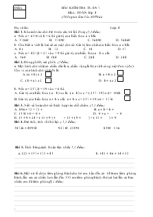Bài kiểm tra tuần 7 môn: Toán - Lớp 4 (thời gian làm bài: 40phút)