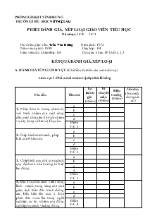 Phiếu đánh giá, xếp loại giáo viên tiểu học năm học: 2010 - 2011