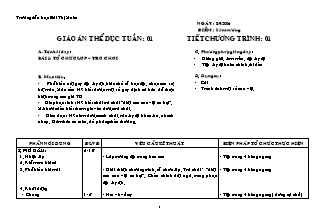 Giáo án Thể dục lớp 1 - Tuần 1 đến tuần 9 - Trường tiểu học Bùi Thị Xuân