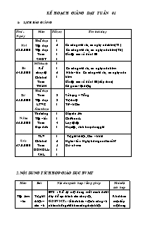 Bài soạn Tổng hợp môn học lớp 1 - Tuần 1 (chi tiết) năm 2008