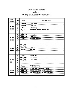 Kế hoạch bài học lớp 1 - Tuần số 11 năm 2011